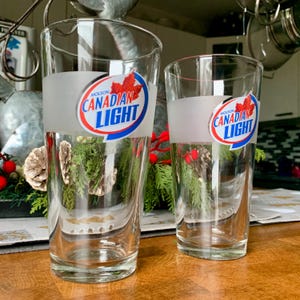 Unused Large Pair of 90s Collectible 19.5 floz MOLSON CANADIAN LIGHT Double Sided Signature Shaker Pint Glasses Made by Libbey Dura Tuff