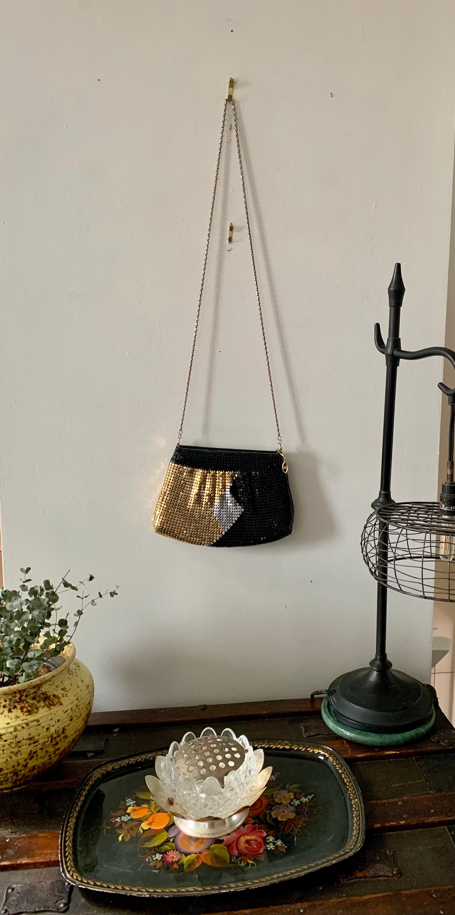 Vintage 6 3/4x 10 Crossbody/shoulder 80s Metal Mesh Black