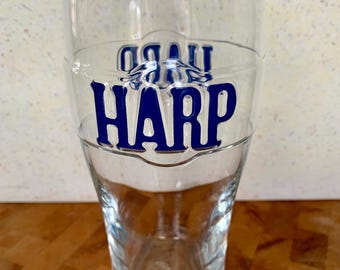 Vintage 20 oz HARP Irish Lager Double Sided Embossed Pint Glass w/Crown Stamp 303 & Nucleated Base by ARCOROC FRANCE-Collectible Breweriana