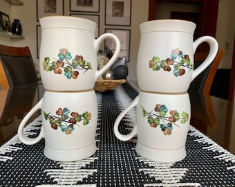 Unused, Discont’d Mid-Century 9 floz DENBY-LANGLEY “Shamrock”  3 7/8”x 4 3/4” Double Sided Stoneware Mugs (Older Models) Sold Individually