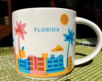 Unused Discontinued 14 fl oz STARBUCKS COFFEE “You Are Here” Collection FLORIDA Limited Edition Series Ceramic Mug; Collectible Retired Mug