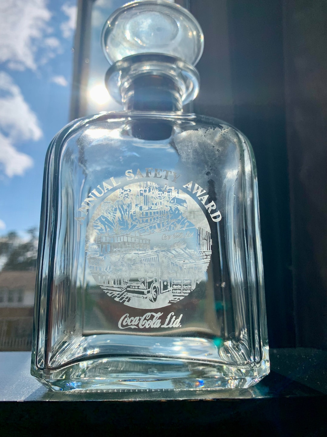Vintage Collectible COCACOLA LTD Square Glass Decanter W/corked