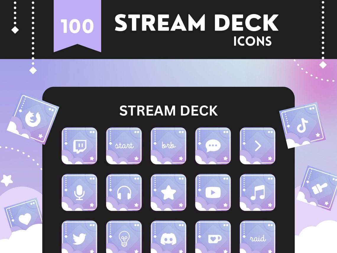 CANDY SKY Stream Deck Icons 100 Blue Purple and White - Etsy