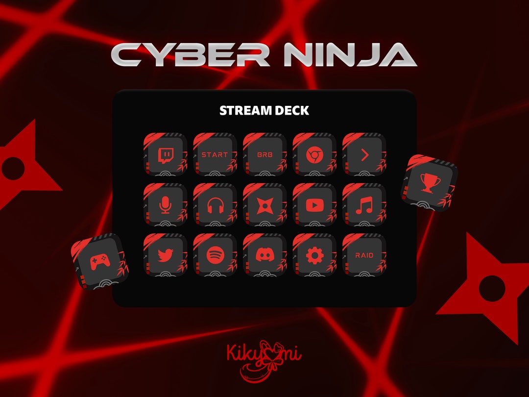 CYBER NINJA Stream Deck Icons 100 Red, Black, and White Aesthetic Icon