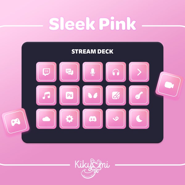 SLANKE ROZE Stream Deck-pictogrammen - 153 roze, paarse en witte esthetische iconenpakketten | aanwinst voor streamers en artiesten | Elgato Streamdeck-pictogrammen