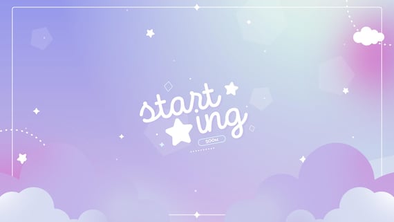 Candy Sky Animated Twitch Stream Screens – Lavender Blue Gradient Stars Clouds (Digital Download)