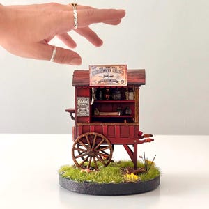 Miniature Medicin Show Wagon, Handmade, Diorama with Snake Oil Cart,  Vintage, Apothecary Decor, Old West Collectible Gift, Shelf Decor