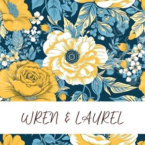 Blue and Gold Floral Seamless Pattern, Floral Pattern for Commercial Use, Summer Floral Seamless