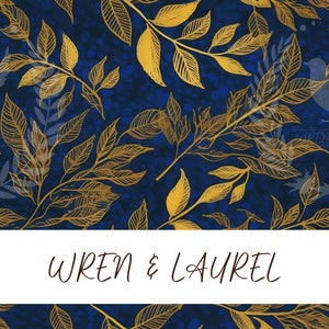 Blue and Gold Leaves Seamless Pattern, Nature Pattern for Commercial Use, Leaves and Trees Seamless Pattern 03