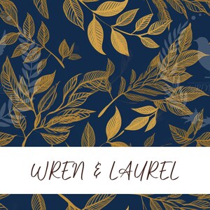Blue and Gold Leaves Seamless Pattern, Nature Pattern for Commercial Use, Leaves and Trees Seamless Pattern 02