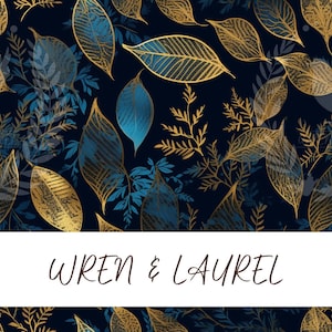 Blue and Gold Leaves Seamless Pattern, Nature Pattern for Commercial Use, Leaves and Trees Seamless Pattern 01