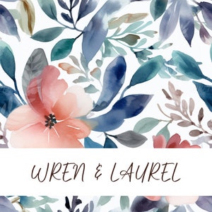 Multi-color Blue and Red Floral Watercolor Seamless Pattern, Floral Pattern for Commercial Use, Spring Floral Seamless Watercolor Paint