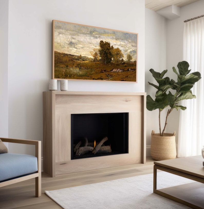 Frame TV Art, Vintage Spring Landscape, Moody Muted Warm Art for the