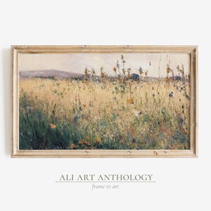 Frame TV Art, Vintage Spring Landscape Oat Field, Muted Warm Artwork, Impressionist Art For The Frame TV