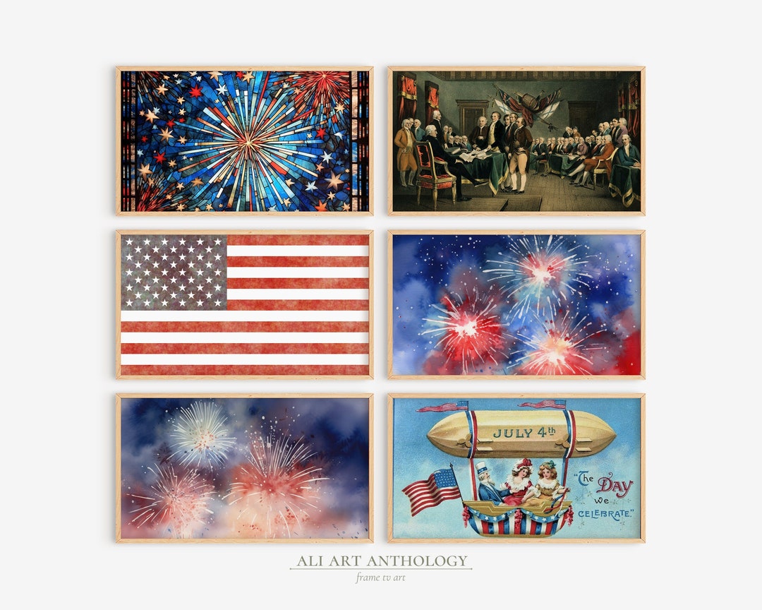 Frame TV Art 4th of July Art Set of 6 Firework Independence Day Decor