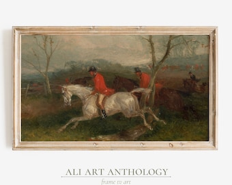 Frame TV Art, Vintage Fox Hunting With Horse Art,  Muted Warm Art For The Frame TV