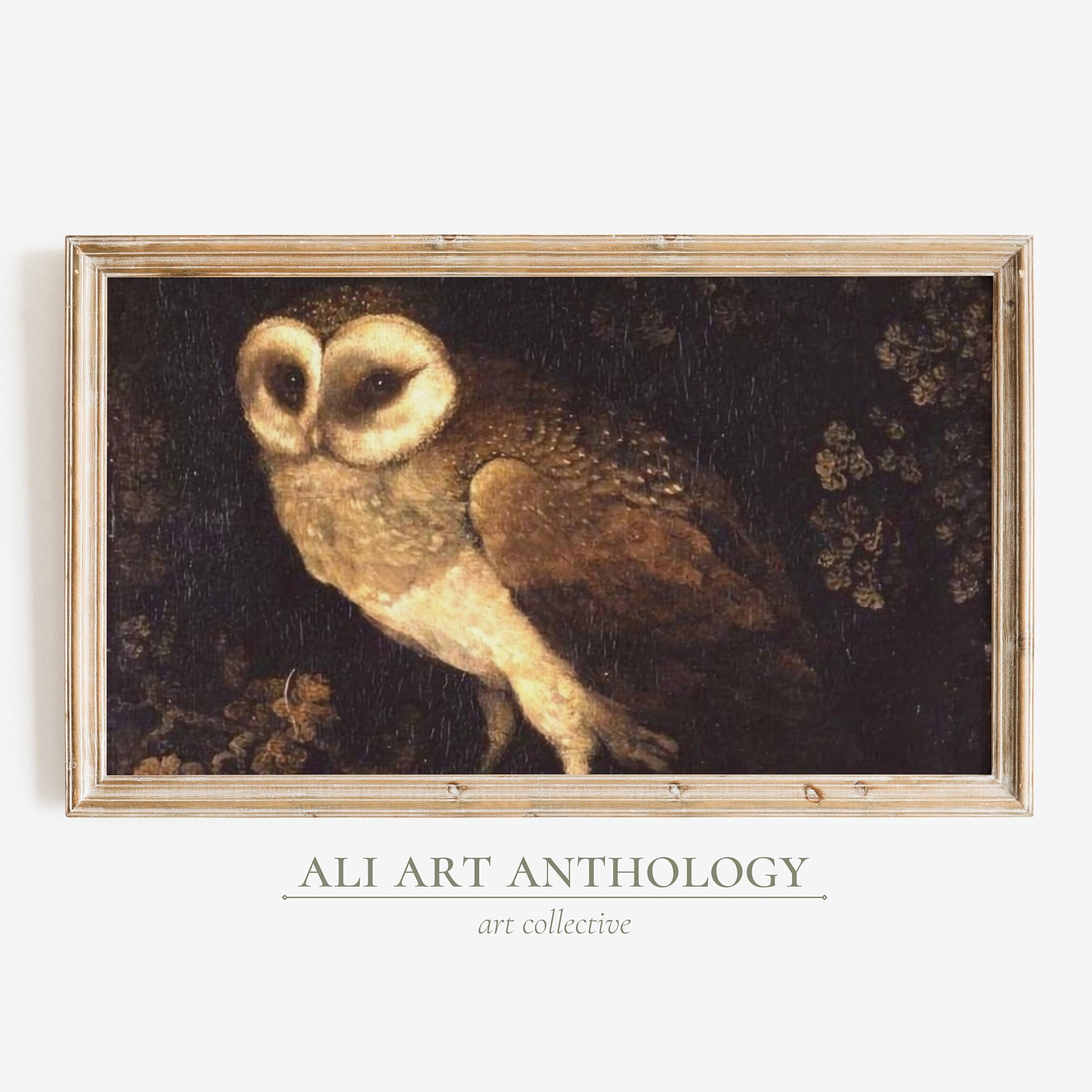 Frame TV Art, Vintage Moody Owl Painting, Muted Warm Art For The Frame TV, Samsung Frame TV Dark Aca