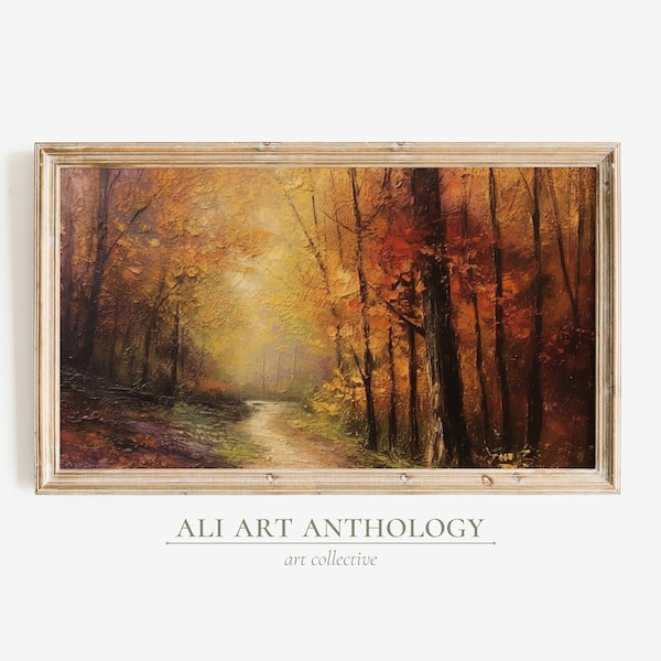 Frame TV Art Fall, Abstract Autumn Landscape Of Fall Foliage With A Walking Path In Forest, Halloween Art For The Frame TV