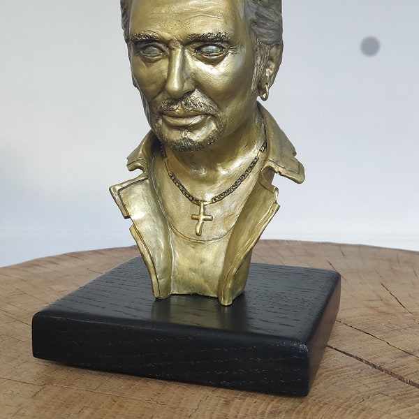 Sculpture buste Johnny Hallyday Or