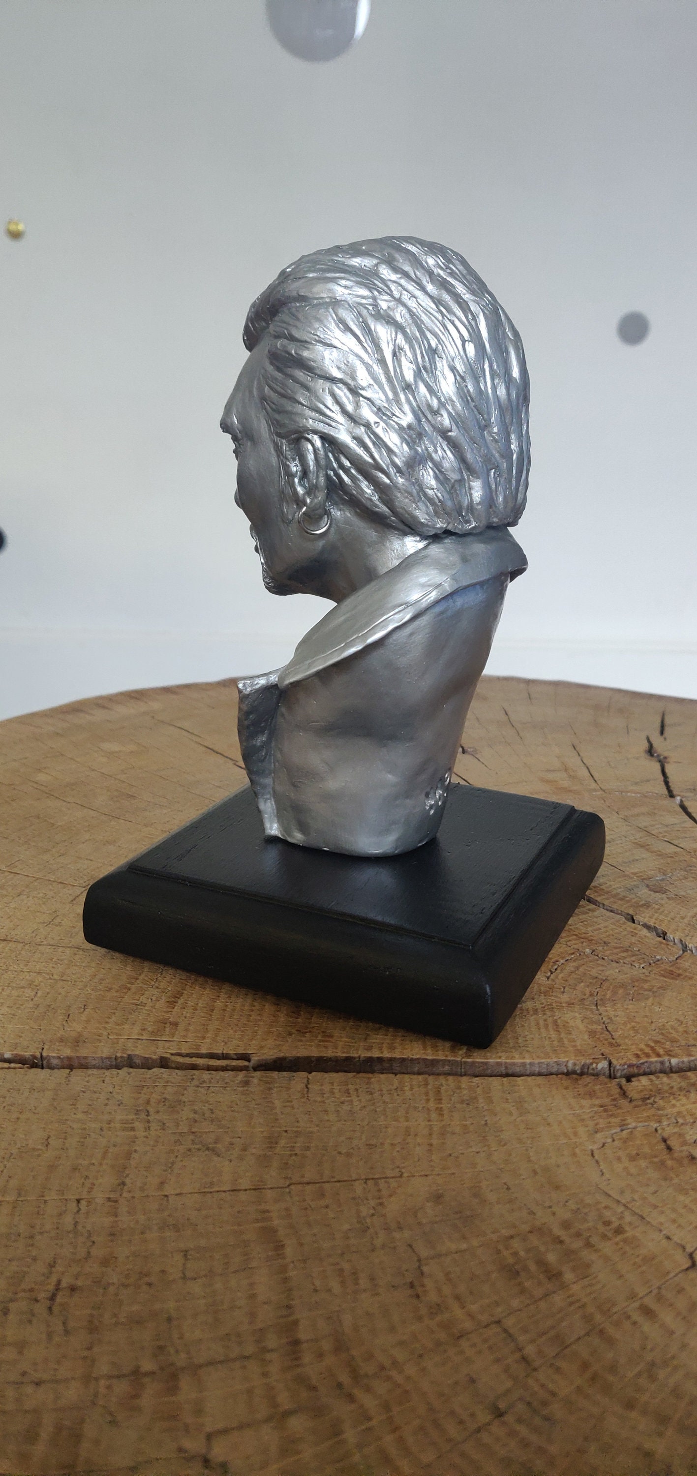 Statue Buste Johnny Hallyday Argent - 25 Cm - Polyresine - Collection