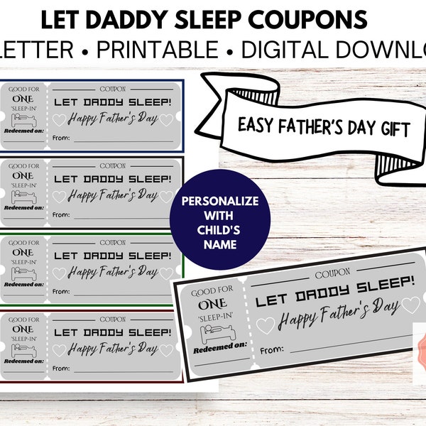 Father's Day Coupons - Let Daddy Sleep - Printable - Digital Download - Father's Day Gift - Easy and Fast! - Let Dad Relax! - Personalize