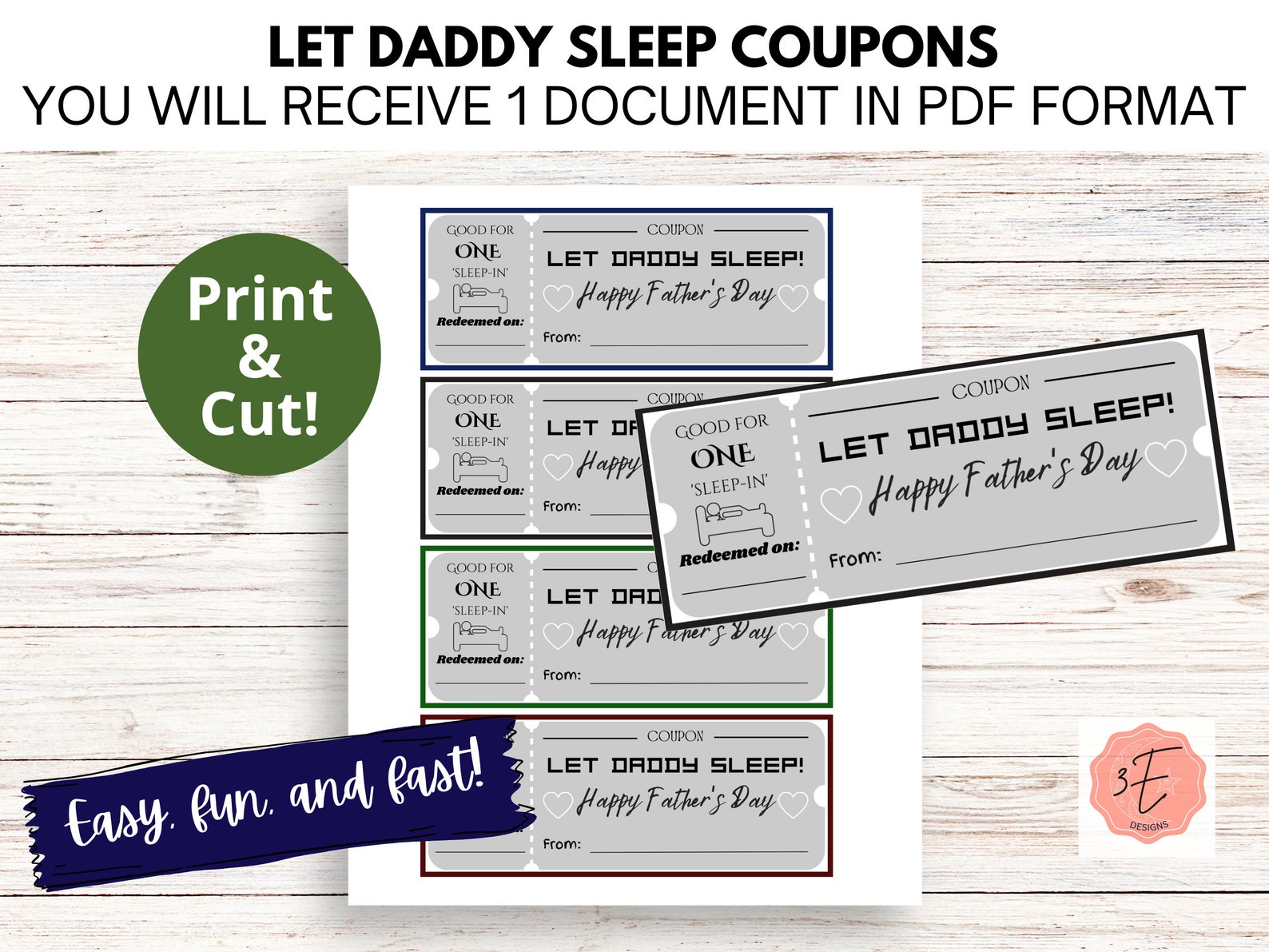 Father's Day Coupons Let Daddy Sleep Printable Digital Download Father ...