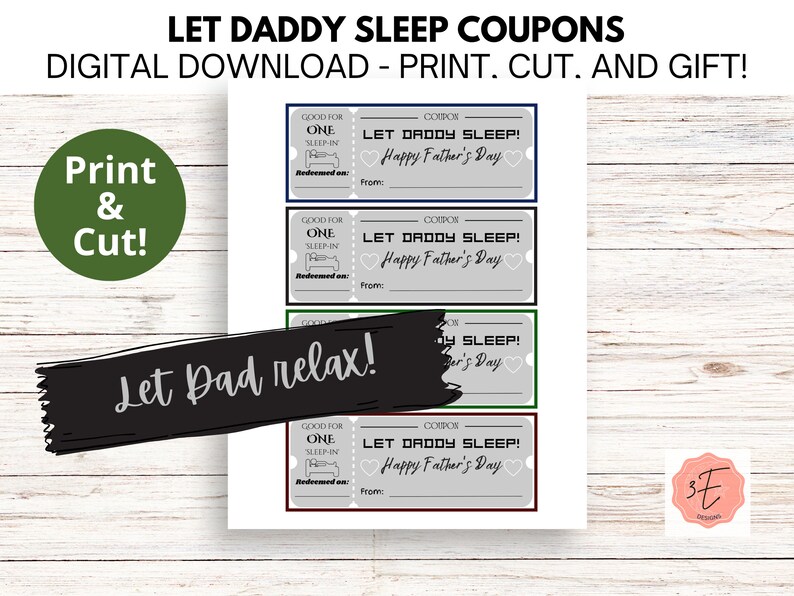 Father's Day Coupons Let Daddy Sleep Printable Digital Download Father ...