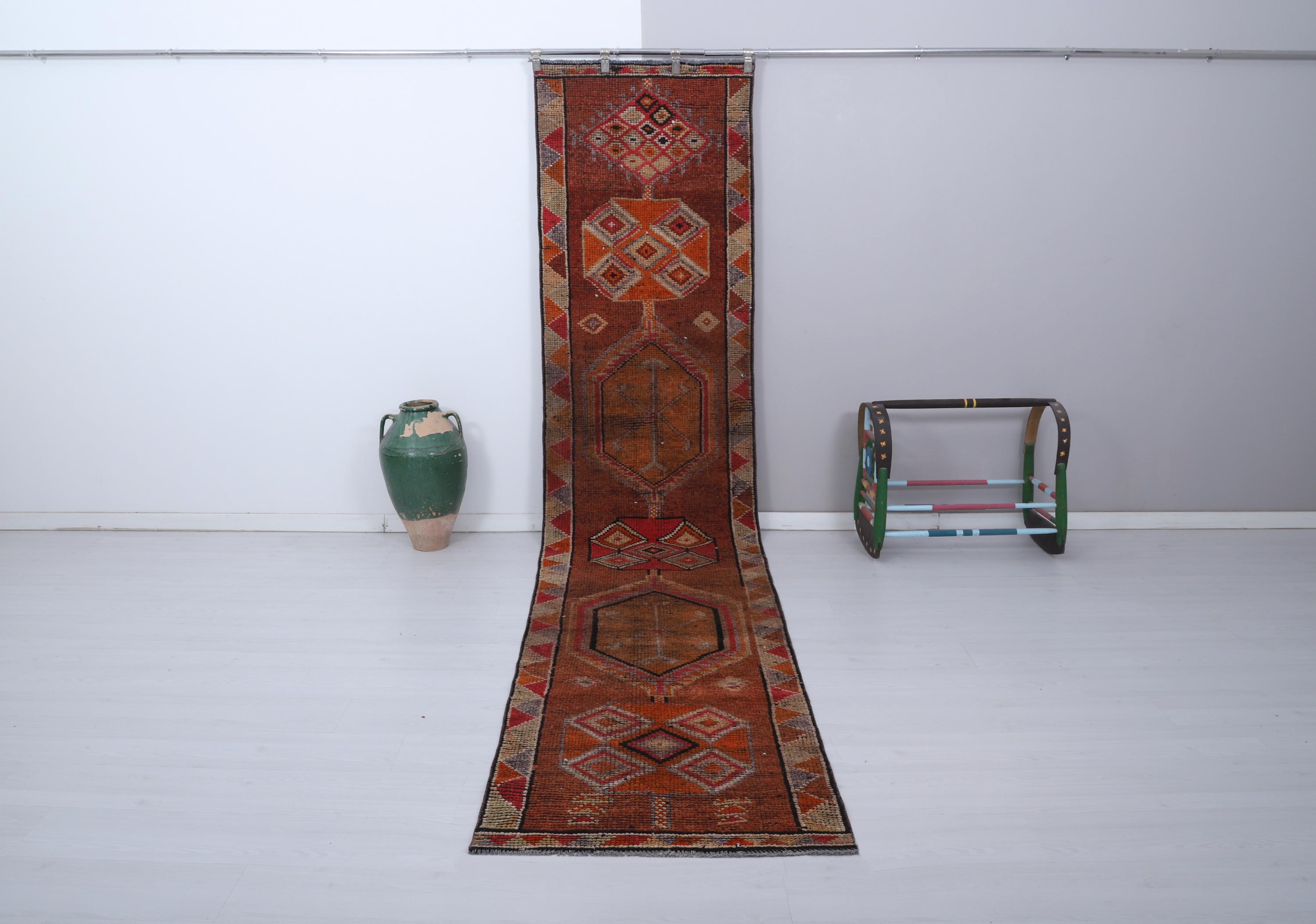Vintage Wool Turkish Runner Rug, Oushak Style, 3x13 Ft - Etsy Israel