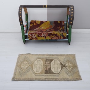 Turkish Mini Rug, 2x3, Wool Door Mat, Soft Door Mat, Vintage Mini Rug, Oushak Mini Rug, Rug, 2x3 Anatolian Rug, Door Mat Rug, Mini Rug,22944