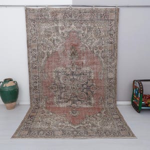 Tappeto Oushak, tappeto turco, tappeto vintage 6x10, tappeto naturale, tappeto oversize 6x10, tappeto fatto a mano, tappeto anatolico, tappeto vintage, tappeto di lana, tappeto neutro, 21633