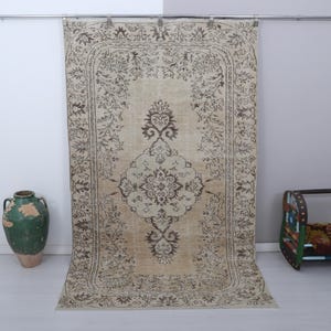 Vintage Oushak Rug 5x9: Pastel Bohemian Turkish Wool Area Rug