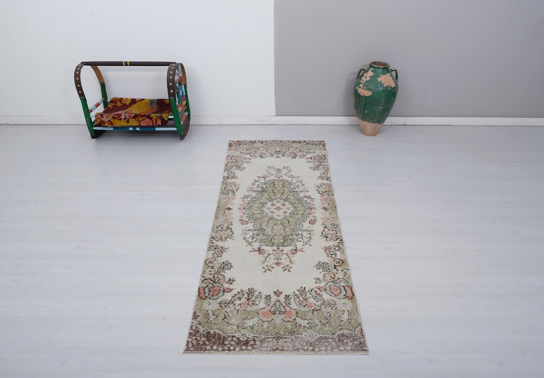 Antique Turkish Oushak Runner Rug: 3x7 Wool Cotton Blend - Etsy UK