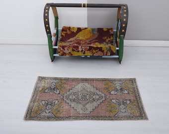 Colorful Turkish Wool Door Mat - 2x3 Vintage Rug