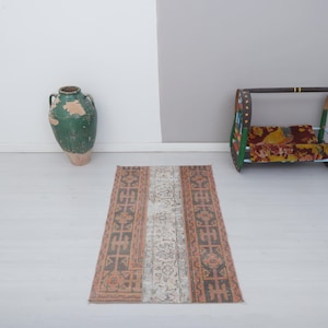 Handmade Wool Turkish Rug 3x4: Small Vintage Oushak Rug