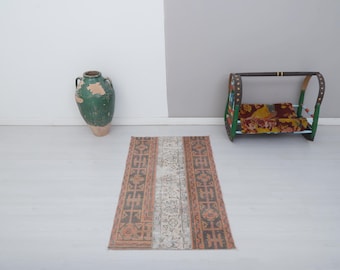 Handmade Wool Turkish Rug 3x4: Small Vintage Oushak Rug