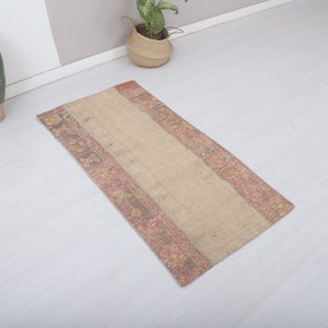 Vintage Turkish Wool Rug: Neutral Oushak Small Rug 2x5