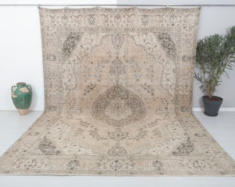 10x12 Light Brown Rug, Oriental Handmade Rug,10x12 Vintage Rug,Rug For Palace,10x12 Turkish Rug,Hand-knotted Area Rug,10x12 Unique Rug,13059
