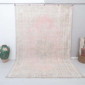 Vintage Turkish Oushak Rug 7x10: Handmade Wool Anatolian Rug