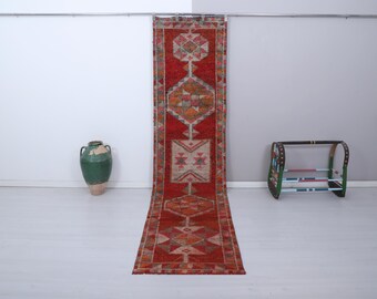 Vintage Oushak Teppich Läufer aus Wolle und Baumwolle 80x300 cm