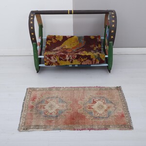 Vintage Turkish Mini Rug: 2x3 Wool Anatolian Oushak Rug