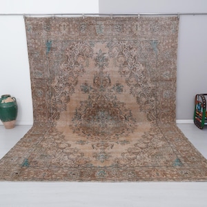 10x13 Vintage Rug, Oversized Rug,10x13 Oushak Rug,Turkish Rug,Natural Rug,Oversize Rug,Handmade Rug,Anatolian Rug,Wool Rug,Neutral Rug,22464
