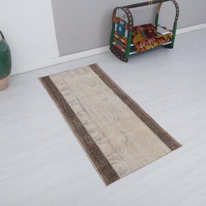 2x5 Vintage Turkish Oushak Rug: Wool Anatolian Small Rug