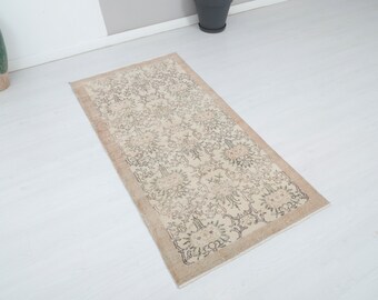 Vintage Turkish Oushak Rug 3x6: Bohemian Cotton Wool Carpet