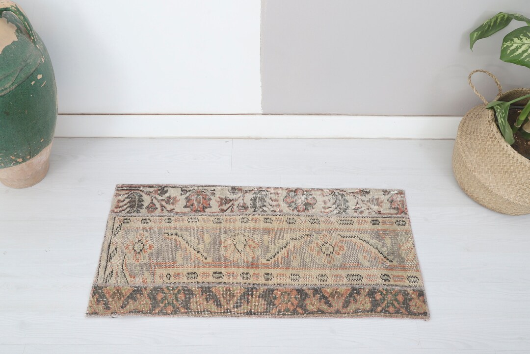 Vintage Small Rug, 1x3 Doormat Rug, Bath Mat, Vintage Patchwork Rug