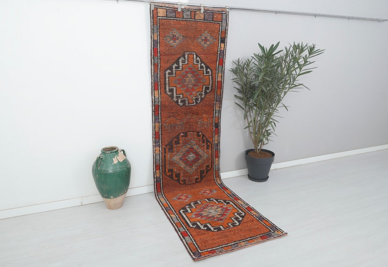 Bohemian Herki Rug, 3x10 Runner, Moroccan Rug, Wool Runner,3x10 Soft Runner,3x10 Turkish Runner,Hallway Rug,Unique Runner 3x10,Antique,13451 image 2