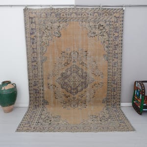 6x9 Vintage Turkish Oushak Rug: Handmade Wool Anatolian Carpet