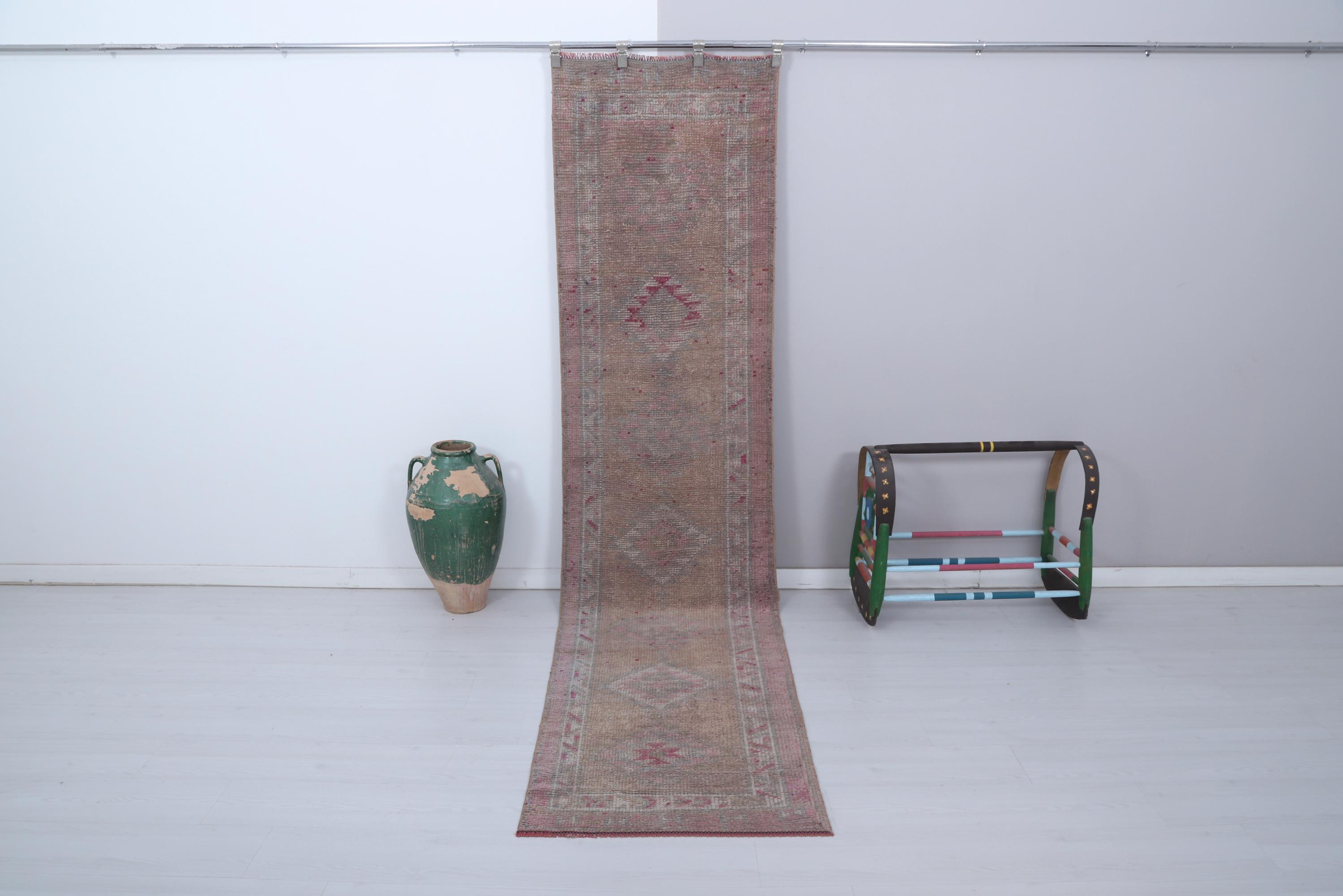 ヴィンテージ トルコ製 ウシャック ランナーラグ 3x11：コットン