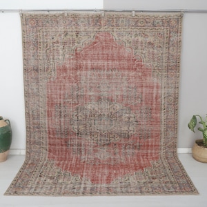 Tapis Oushak vintage 7 x 9 : tapis turc en laine d&#39;Anatolie
