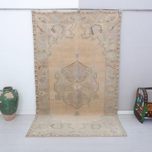 Turkish Rug,Vintage Rug,5x9 Muted Rug,Anatolian Rug,Wool Rug 5x9,Turkish Vintage Rug,Vintage Turkish Rug,Oushak Vintage Rug,Faded Rug,21365