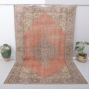 Oversize Oushak Turkish Rug 7x11: Vintage Anatolian Wool Rug